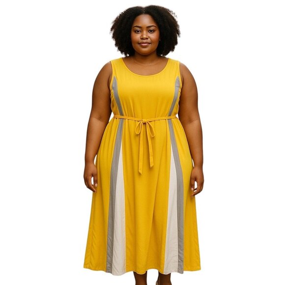 Jessica London Striped Maxi Dress Yellow Size 20W Minimalist Summer Coastal Boho - Picture 1 of 13